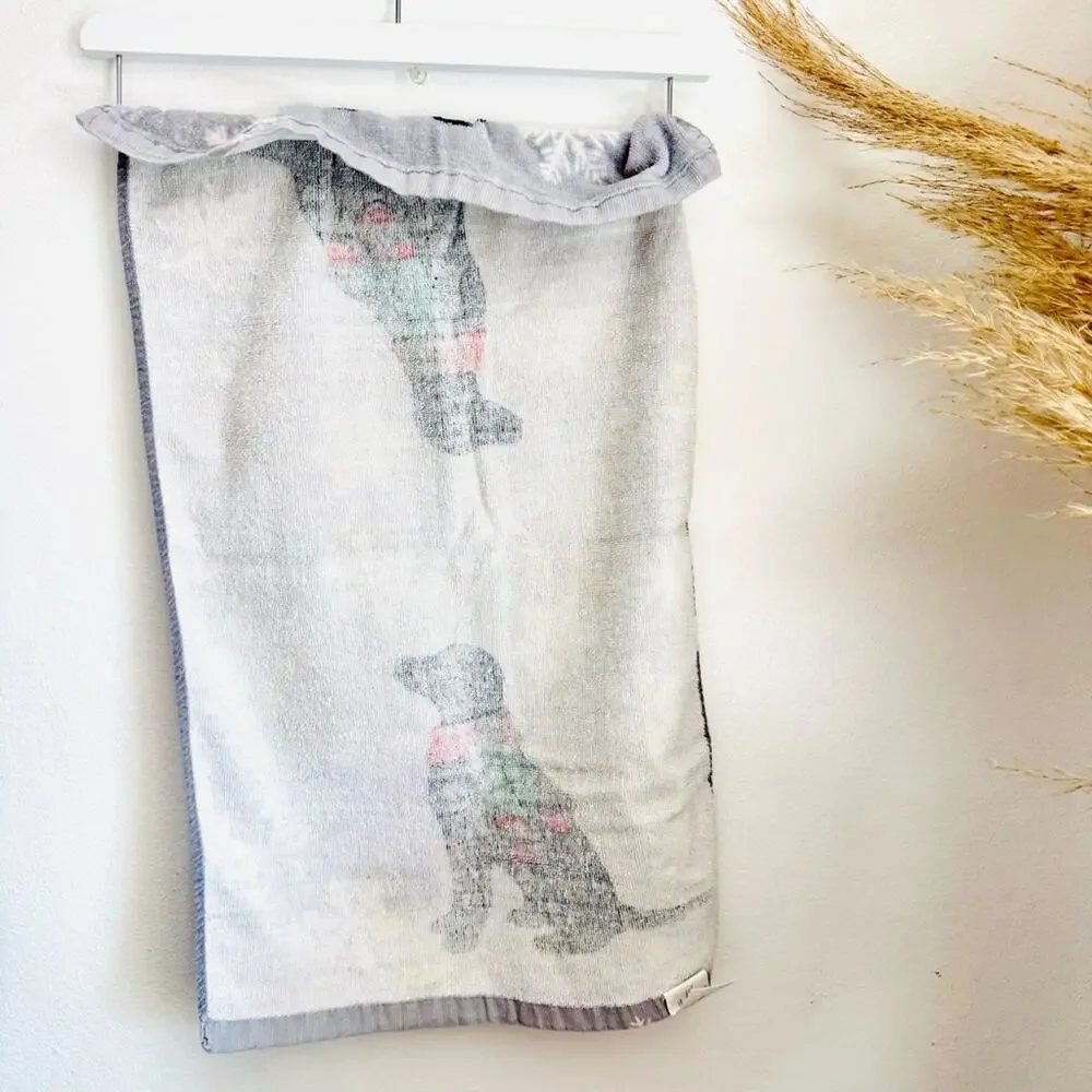 2 Cherry Red White Plaid Deer Grey Gray Dog Scarf Print Christmas Hand Towel Set